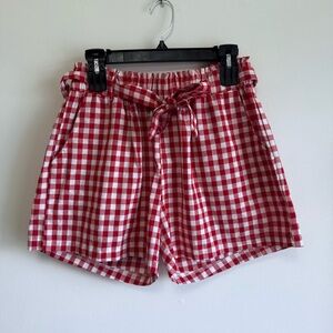 Grace & Emma Gingham Shorts Red White Checkered Tie Waist Cottagecore Large